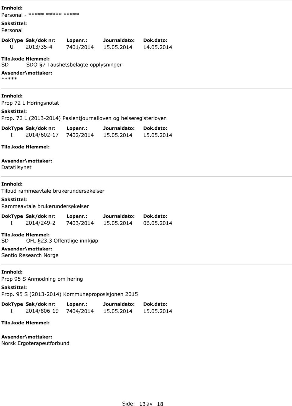 72 L (2013-2014) Pasientjournalloven og helseregisterloven 2014/602-17 7402/2014 Datatilsynet Tilbud rammeavtale