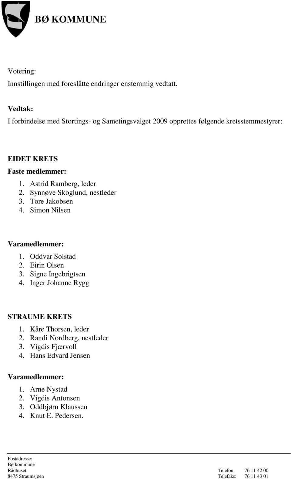 Astrid Ramberg, leder 2. Synnøve Skoglund, nestleder 3. Tore Jakobsen 4. Simon Nilsen Varamedlemmer: 1. Oddvar Solstad 2. Eirin Olsen 3.