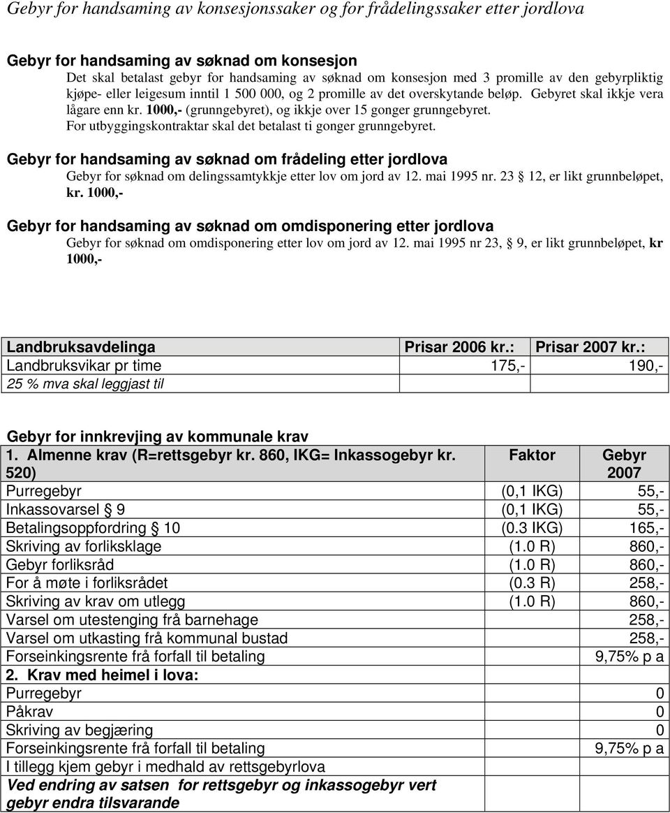 For utbyggingskontraktar skal det betalast ti gonger grunngebyret. Gebyr for handsaming av søknad om frådeling etter jordlova Gebyr for søknad om delingssamtykkje etter lov om jord av 12. mai 1995 nr.