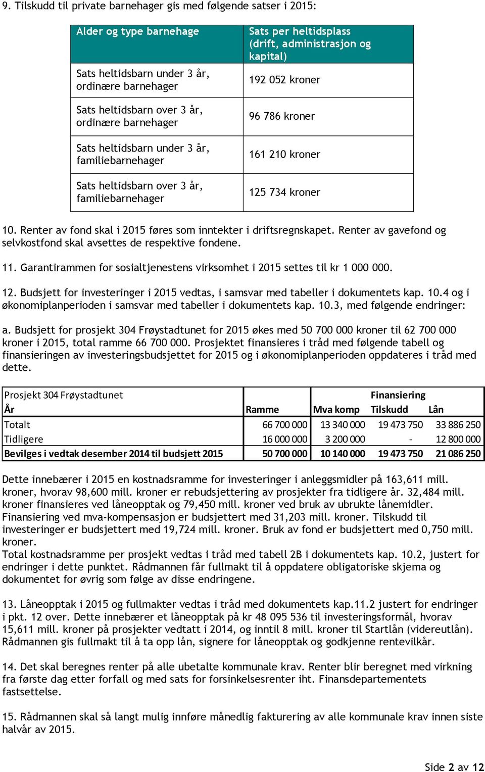 kroner 10. Renter av fond skal i 2015 føres som inntekter i driftsregnskapet. Renter av gavefond og selvkostfond skal avsettes de respektive fondene. 11.