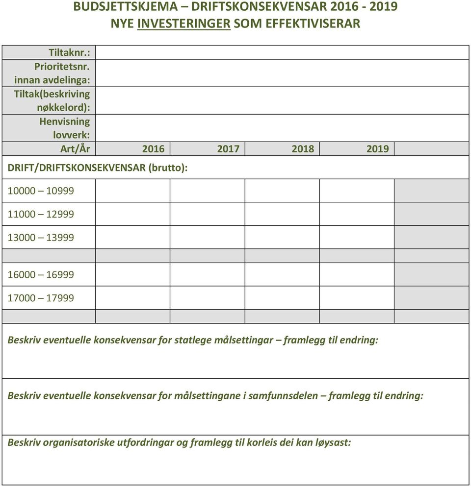 10999 11000 12999 13000 13999 16000 16999 17000 17999 Beskriv eventuelle konsekvensar for statlege