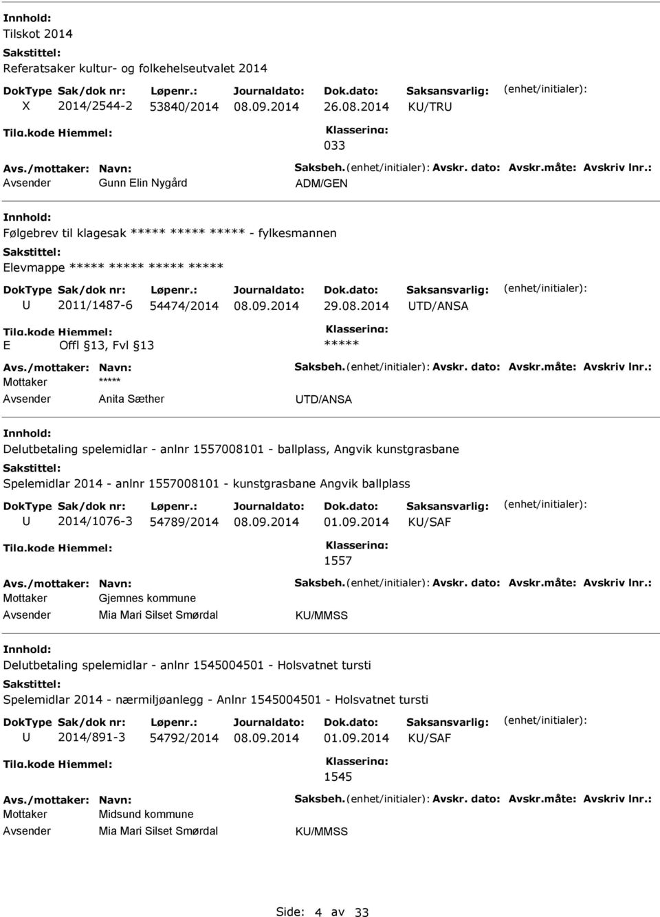 2014 TD/ANSA E Mottaker Anita Sæther TD/ANSA Delutbetaling spelemidlar - anlnr 1557008101 - ballplass, Angvik kunstgrasbane Spelemidlar 2014 - anlnr 1557008101 - kunstgrasbane Angvik