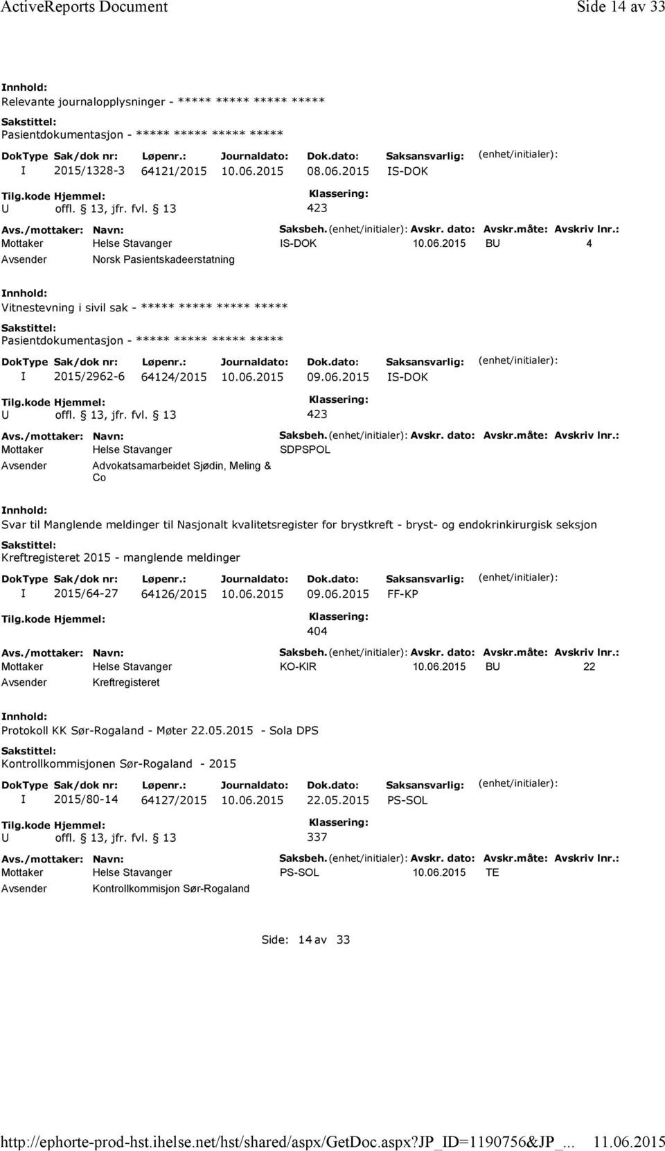 2015 S-DOK Advokatsamarbeidet Sjødin, Meling & Co Saksbeh. Avskr. dato: Avskr.måte: Avskriv lnr.