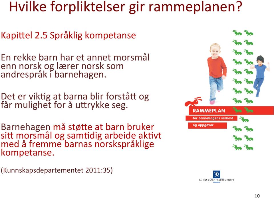 andrespråk i barnehagen. Det er vikwg at barna blir forstå; og får mulighet for å u;rykke seg.