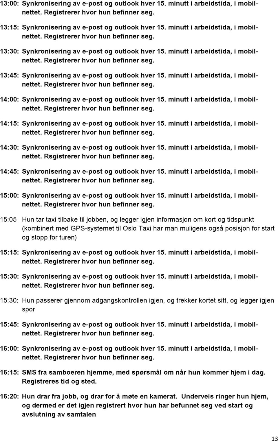 minutt i arbeidstida, i mobilnettet. 14:15: Synkronisering av e-post og outlook hver 15. minutt i arbeidstida, i mobilnettet. 14:30: Synkronisering av e-post og outlook hver 15.