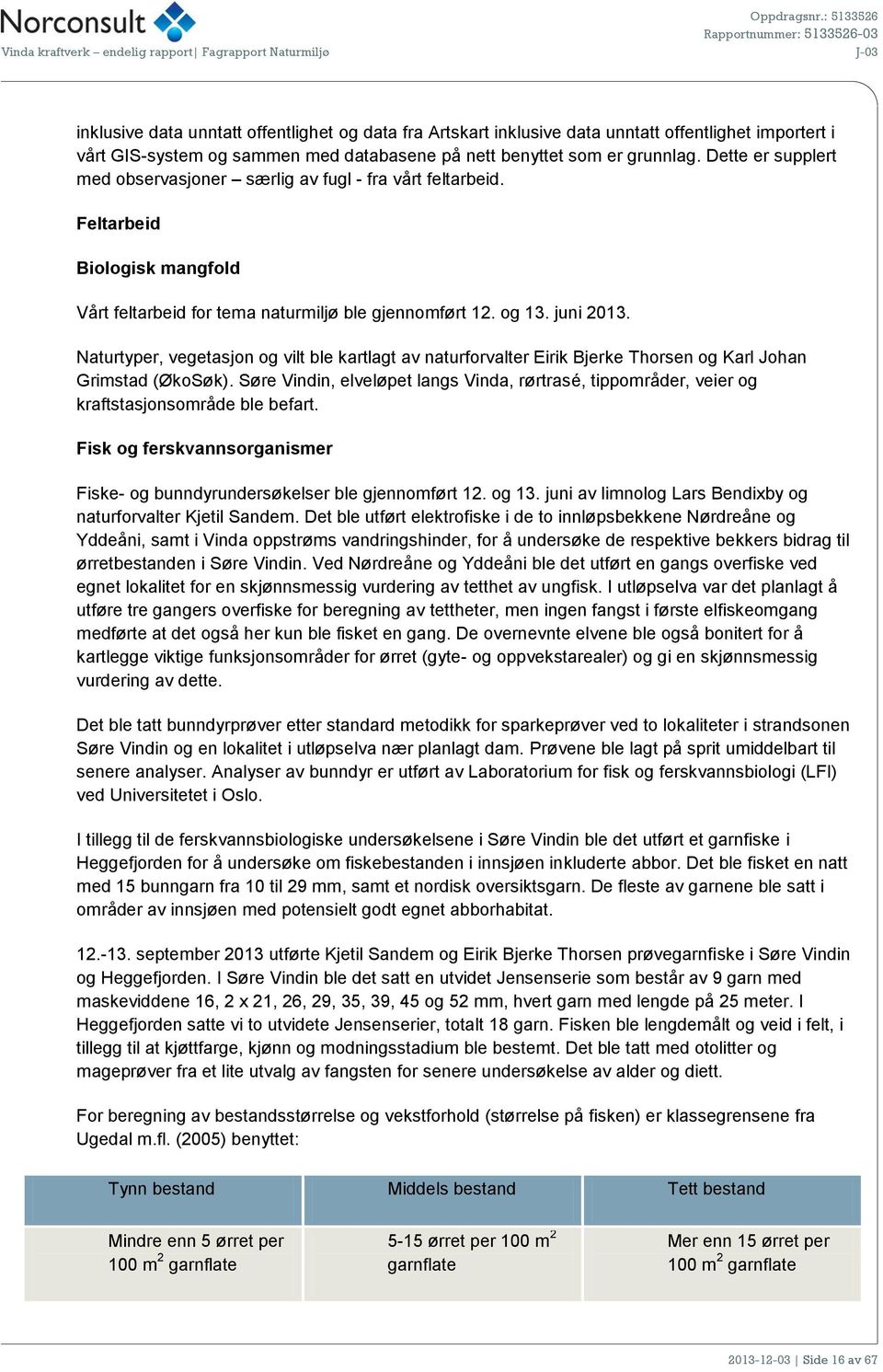 Naturtyper, vegetasjon og vilt ble kartlagt av naturforvalter Eirik Bjerke Thorsen og Karl Johan Grimstad (ØkoSøk).