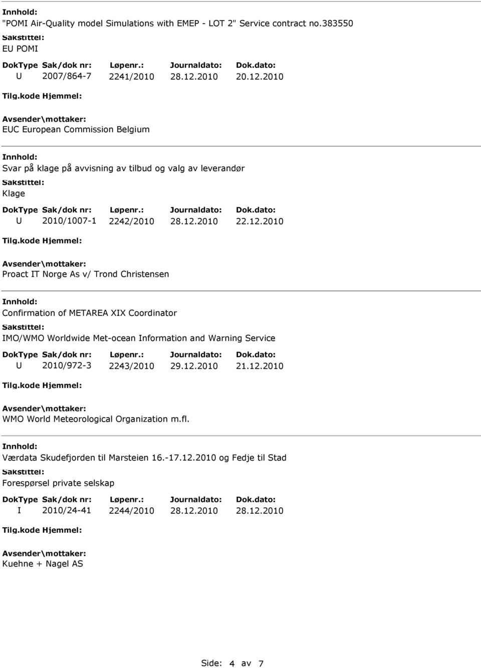 Trond Christensen Confirmation of METAREA XX Coordinator MO/WMO Worldwide Met-ocean nformation and Warning Service 2010/972-3 2243/2010 21.12.