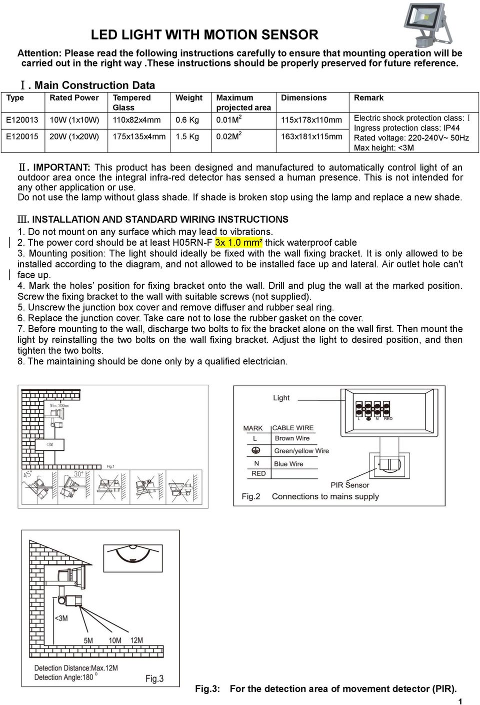 Main Construction Data Type Rated Power Tempered Glass Weight Maximum Dimensions Remark projected area E120013 10W (1x10W) 110x82x4mm 0.6 Kg 0.