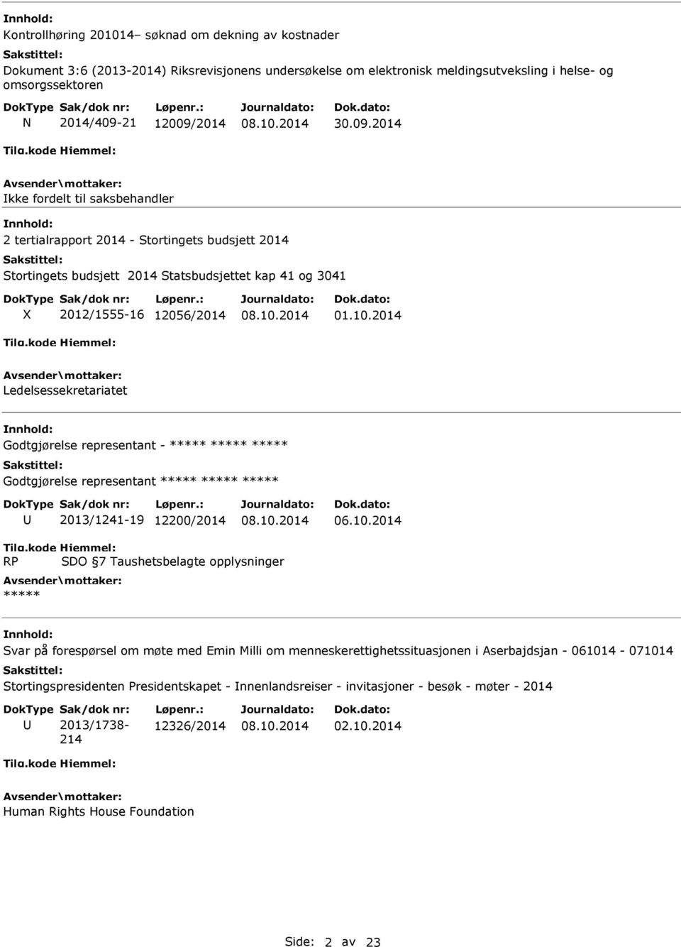 2014 Ledelsessekretariatet Godtgjørelse representant - ***** ***** ***** Godtgjørelse representant ***** ***** ***** 2013/1241-19 12200/2014 06.10.2014 Tilg.