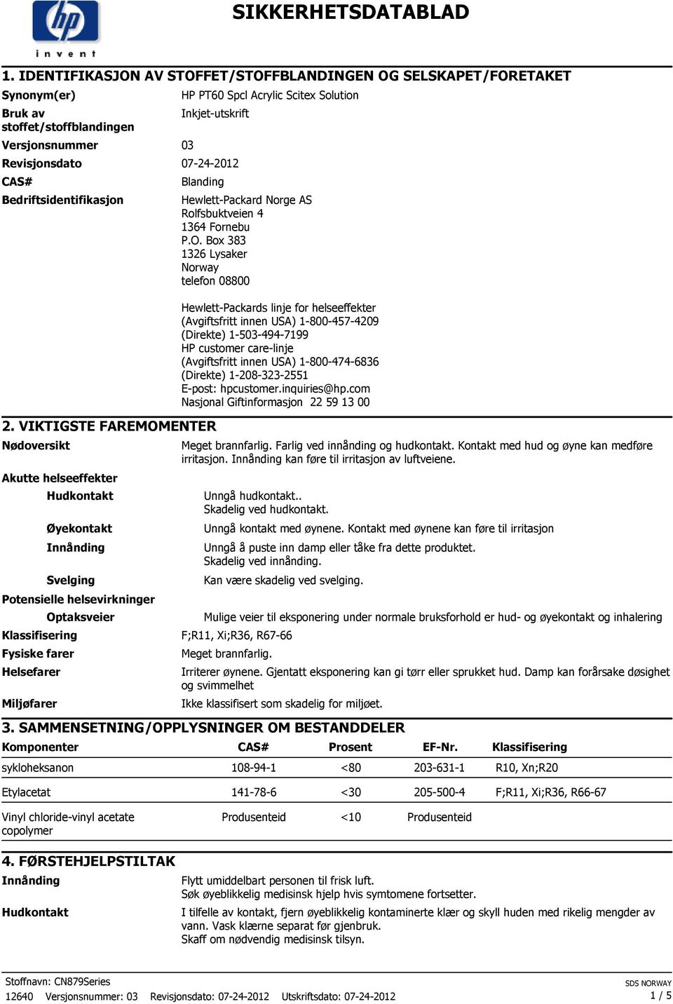 07-24-2012 CAS# Bedriftsidentifikasjon Blanding 2.