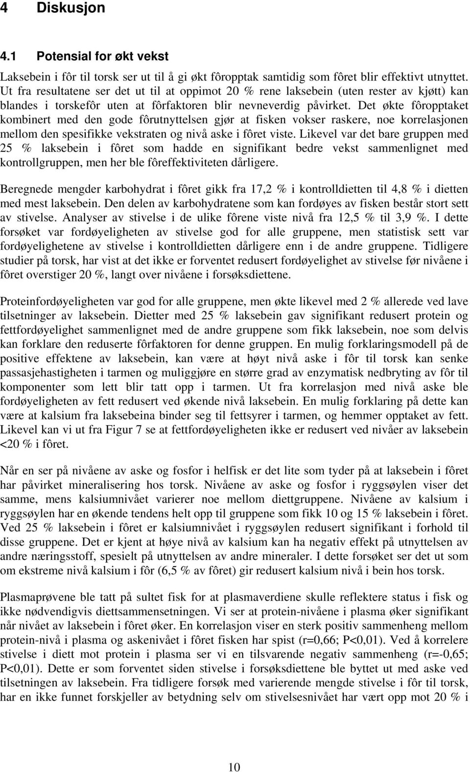 Det økte fôropptaket kominert med den gode fôrutnyttelsen gjør at fisken vokser raskere, noe korrelasjonen mellom den spesifikke vekstraten og nivå aske i fôret viste.