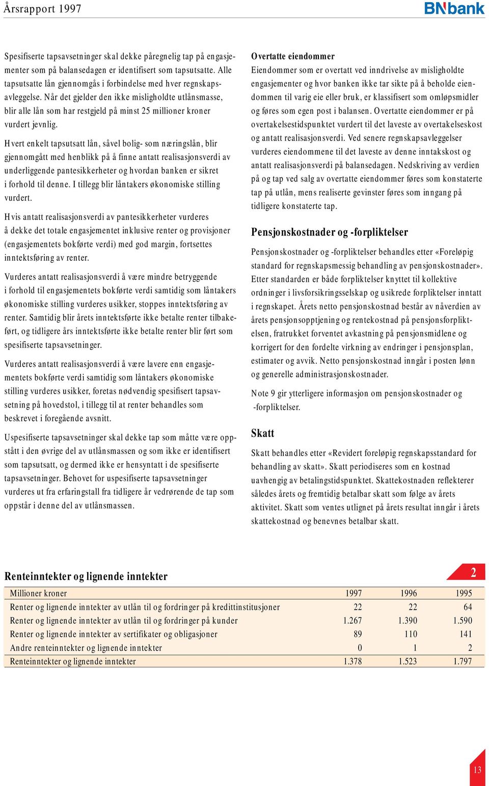 Hvert enkelt tapsutsatt lån, såvel bolig- som næringslån, blir gjennomgått med henblikk på å finne antatt realisasjonsverdi av underliggende pantesikkerheter og hvordan banken er sikret i forhold til