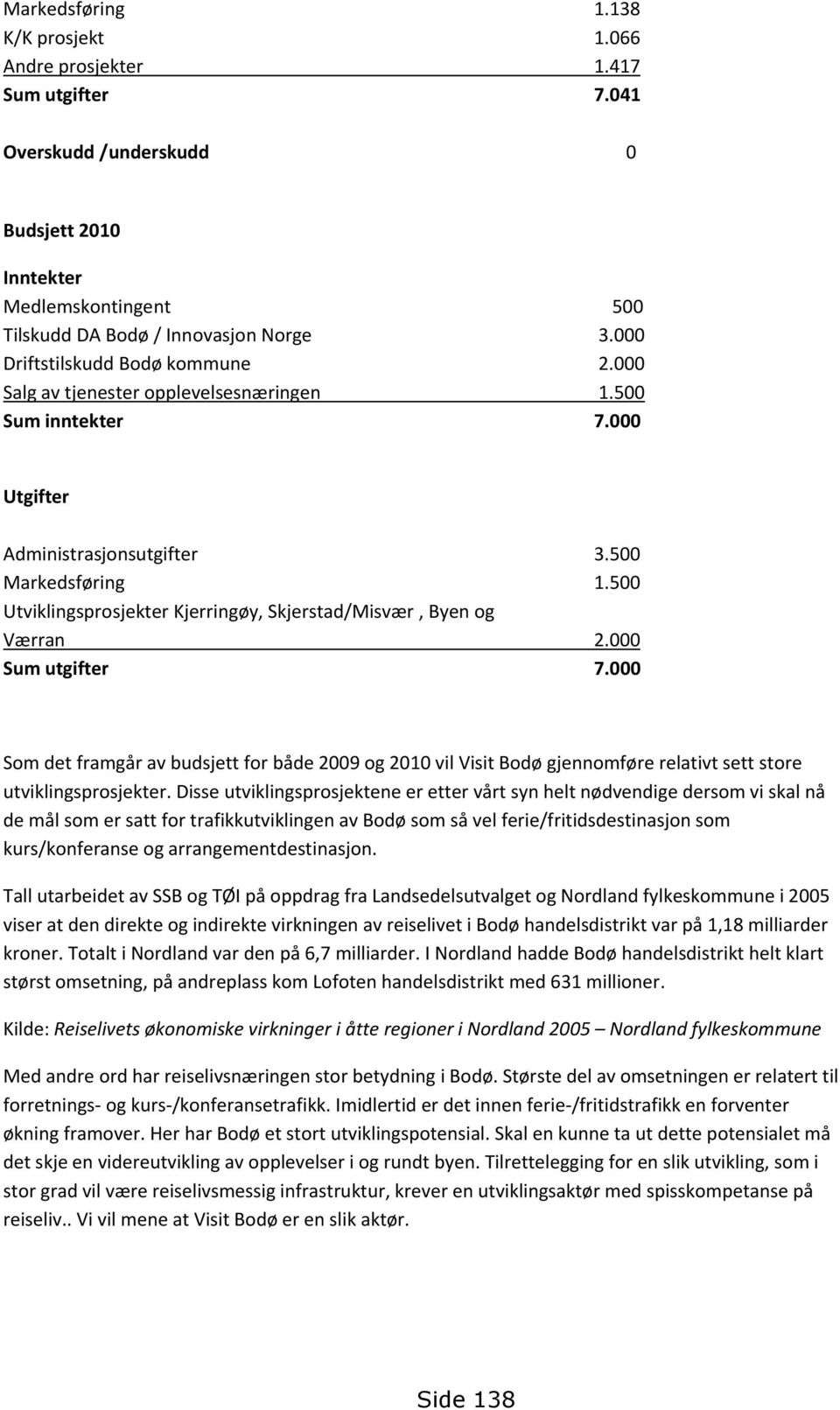 500 Utviklingsprosjekter Kjerringøy, Skjerstad/Misvær, Byen og Værran 2.000 Sum utgifter 7.