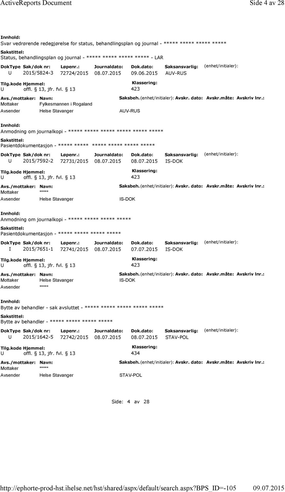 bps_d=-105 Side 4 av 28 Svar vedrørende redegjørelse for status, behandlingsplan og journal - ***** ***** ***** ***** Status, behandlingsplan og journal - ***** ***** ***** ***** -LAR 2015/5824-3