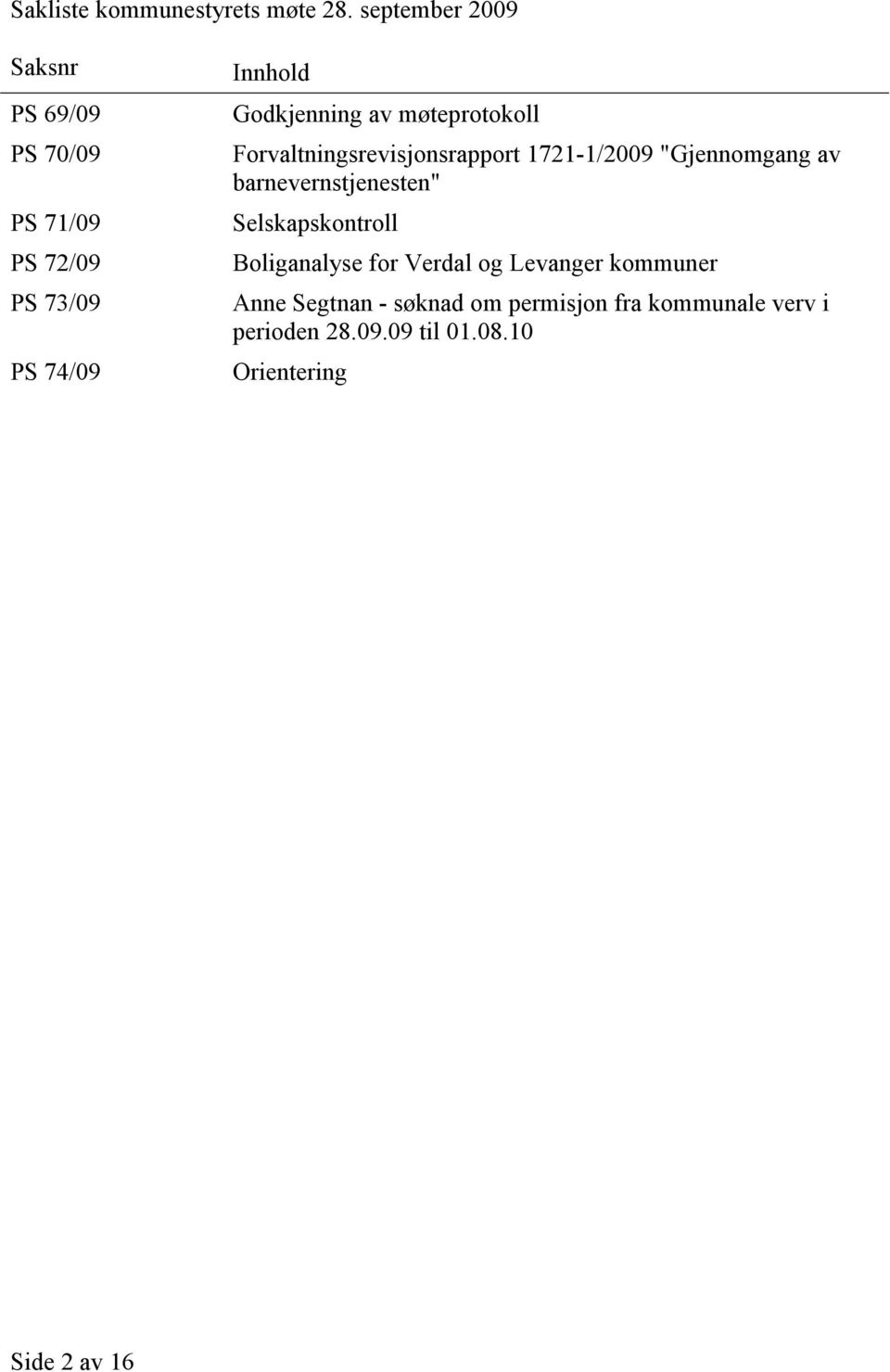 møteprotokoll Forvaltningsrevisjonsrapport 1721-1/2009 "Gjennomgang av barnevernstjenesten"