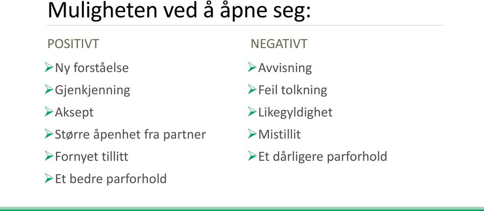 Fornyet tillitt Et bedre parforhold NEGATIVT