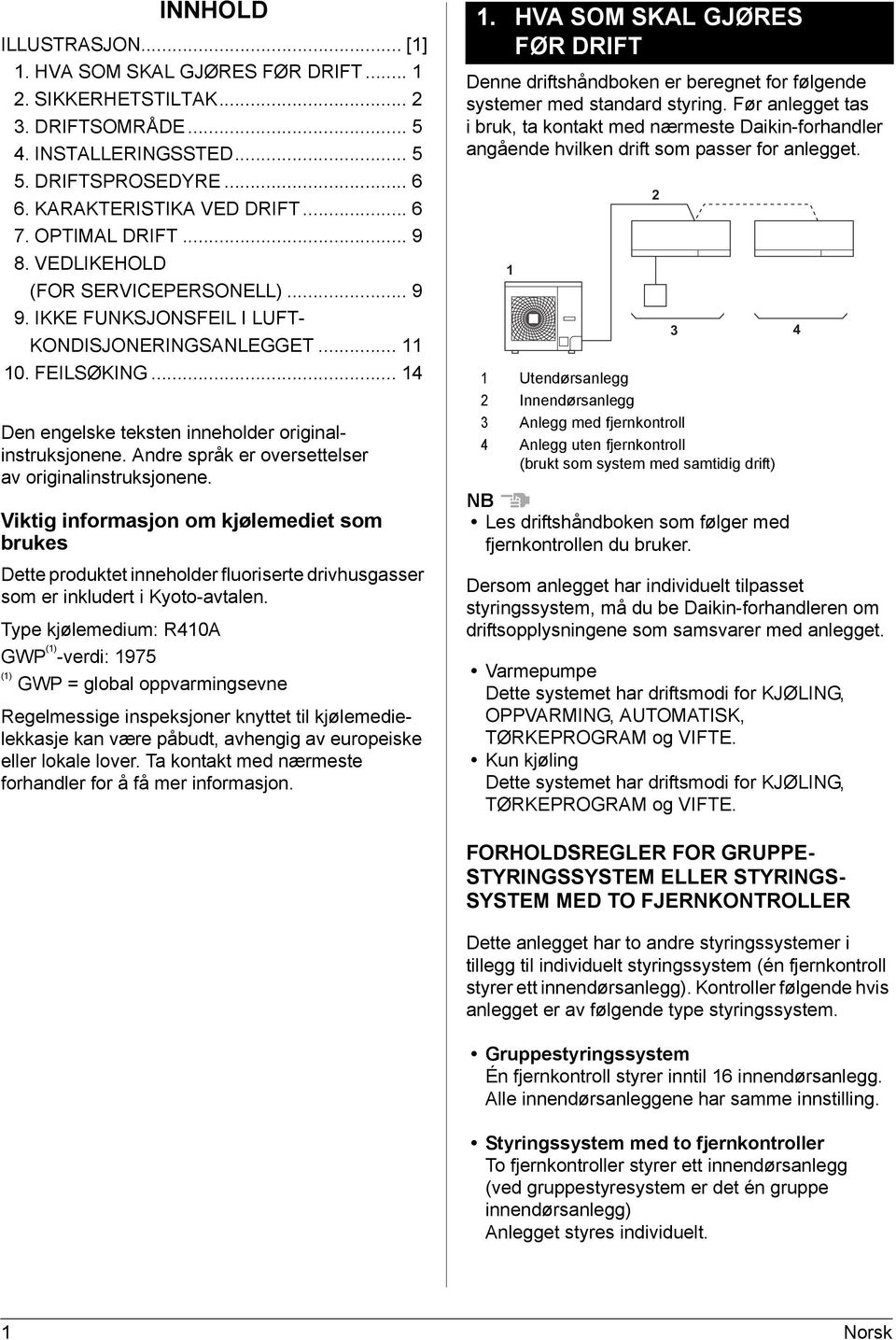 Andre språk er oversettelser av originalinstruksjonene. Viktig informasjon om kjølemediet som brukes Dette produktet inneholder fluoriserte drivhusgasser som er inkludert i Kyoto-avtalen.