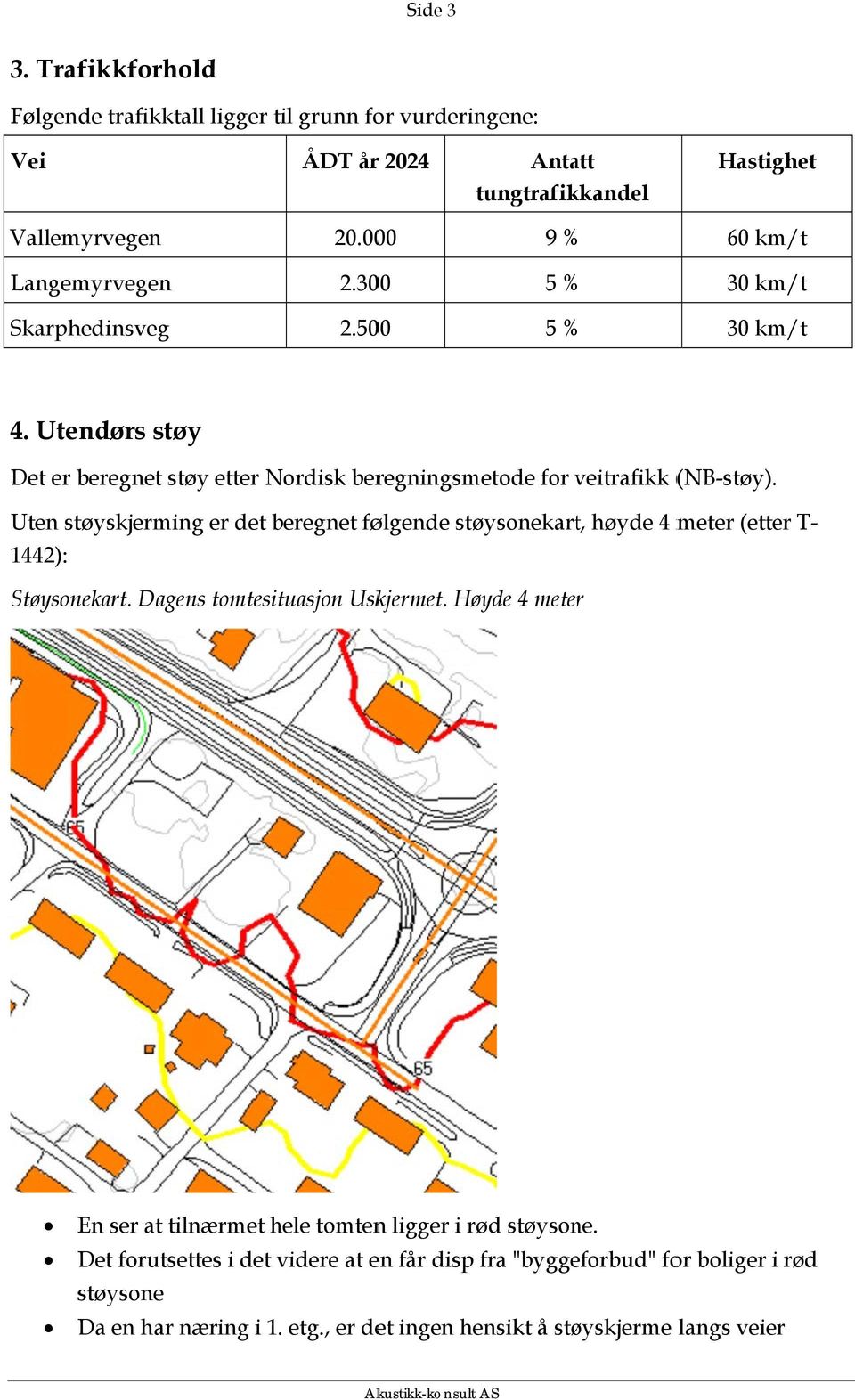 Utendørs støy Det er beregnet støy etter Nordisk beregningsmetode for veitrafikk v (NB-støy).