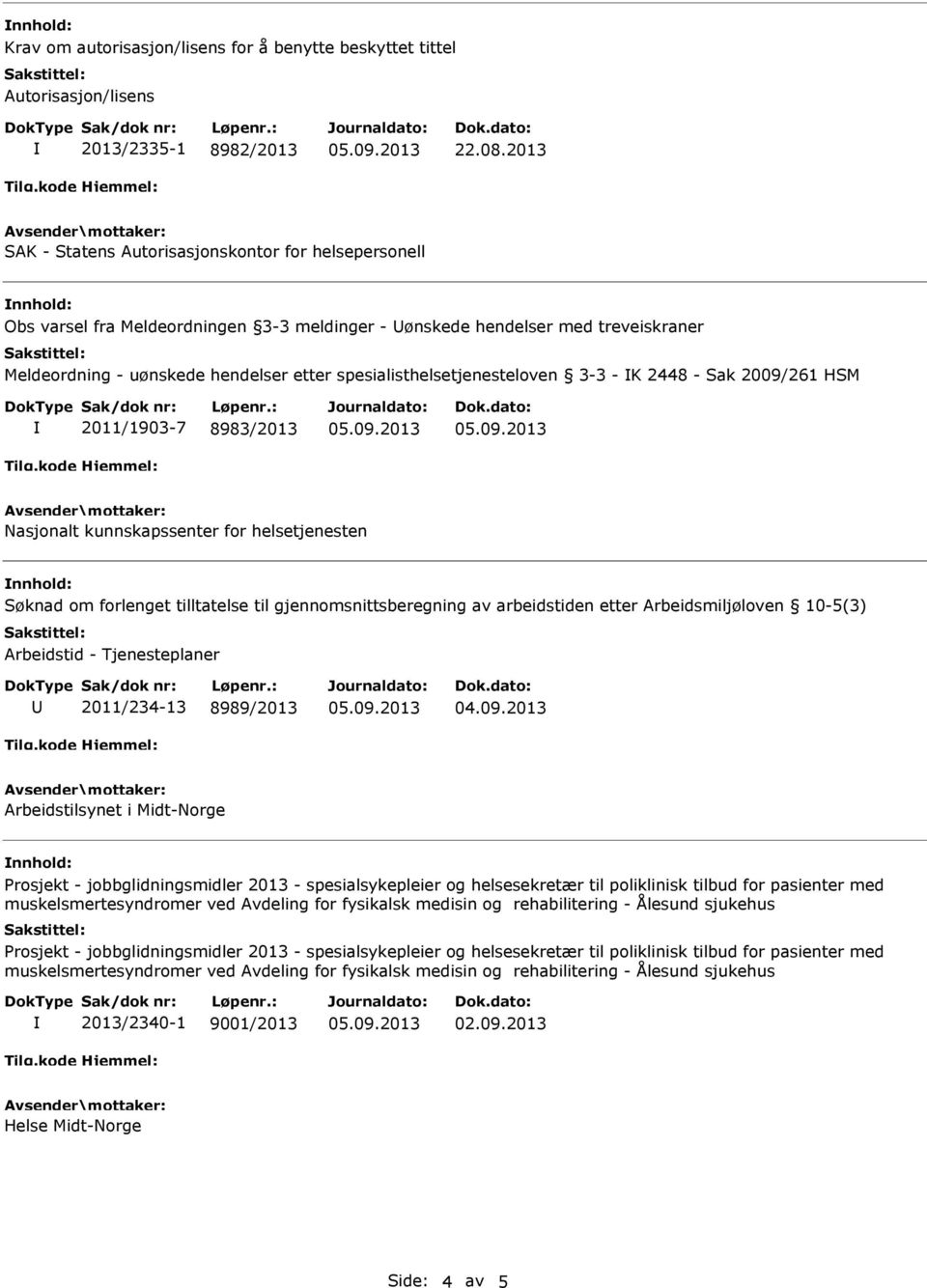 spesialisthelsetjenesteloven 3-3 - K 2448 - Sak 2009/261 HSM 2011/1903-7 8983/2013 Nasjonalt kunnskapssenter for helsetjenesten Søknad om forlenget tilltatelse til gjennomsnittsberegning av