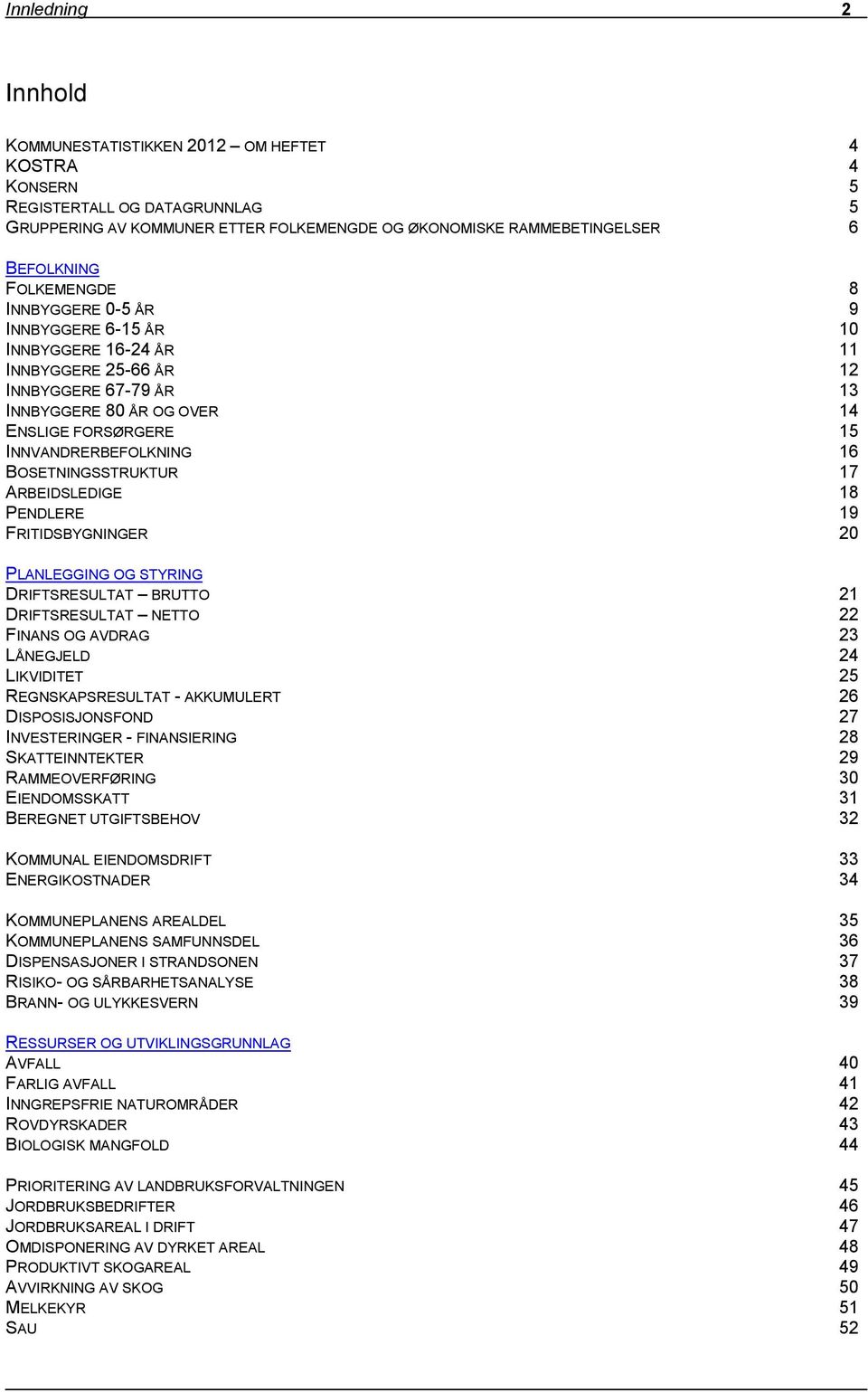 BOSETNINGSSTRUKTUR 17 ARBEIDSLEDIGE 18 PENDLERE 19 FRITIDSBYGNINGER 20 PLANLEGGING OG STYRING DRIFTSRESULTAT BRUTTO 21 DRIFTSRESULTAT NETTO 22 FINANS OG AVDRAG 23 LÅNEGJELD 24 LIKVIDITET 25