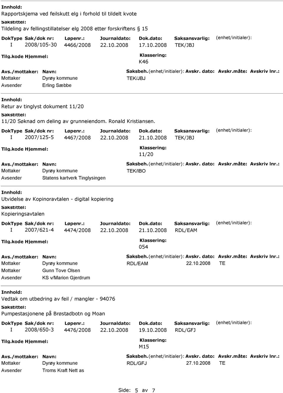 Avskr. dato: Avskr.måte: Avskriv lnr.: TEK/BO Statens kartverk Tinglysingen tvidelse av Kopinoravtalen - digital kopiering Kopieringsavtalen 2007/621-4 4474/2008 054 Avs./mottaker: Navn: Saksbeh.