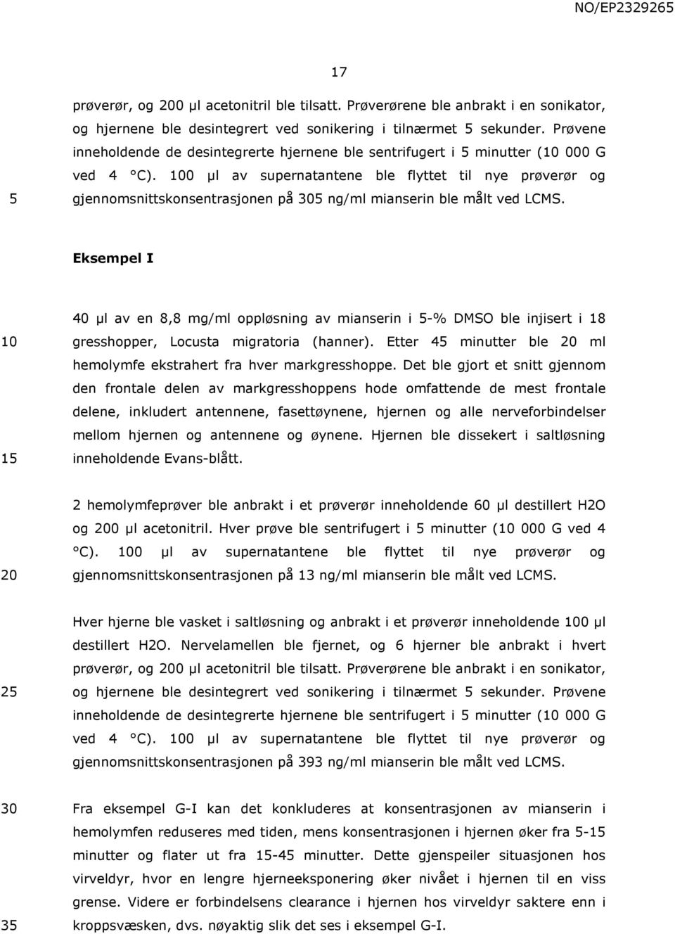 0 µl av supernatantene ble flyttet til nye prøverør og gjennomsnittskonsentrasjonen på ng/ml mianserin ble målt ved LCMS.