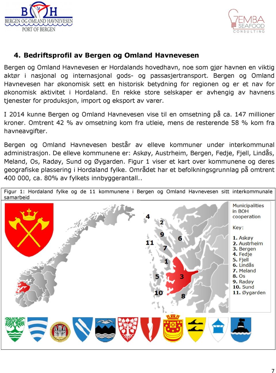 En rekke store selskaper er avhengig av havnens tjenester for produksjon, import og eksport av varer. I 2014 kunne Bergen og Omland Havnevesen vise til en omsetning på ca. 147 millioner kroner.