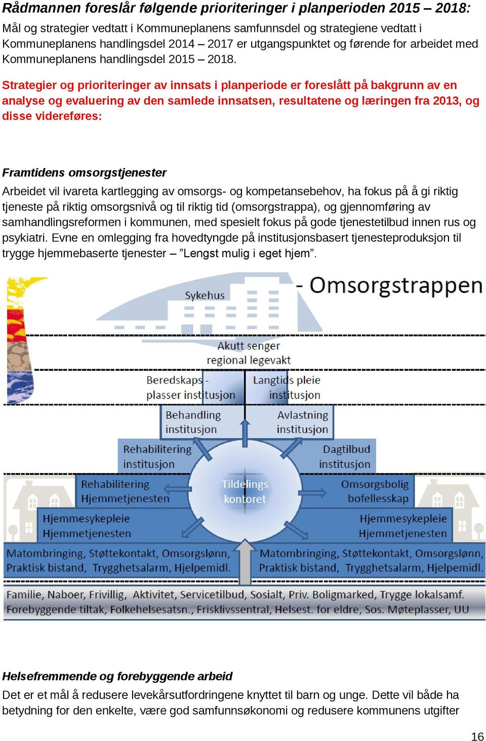 Strategier og prioriteringer av innsats i planperiode er foreslått på bakgrunn av en analyse og evaluering av den samlede innsatsen, resultatene og læringen fra 2013, og disse videreføres: Framtidens