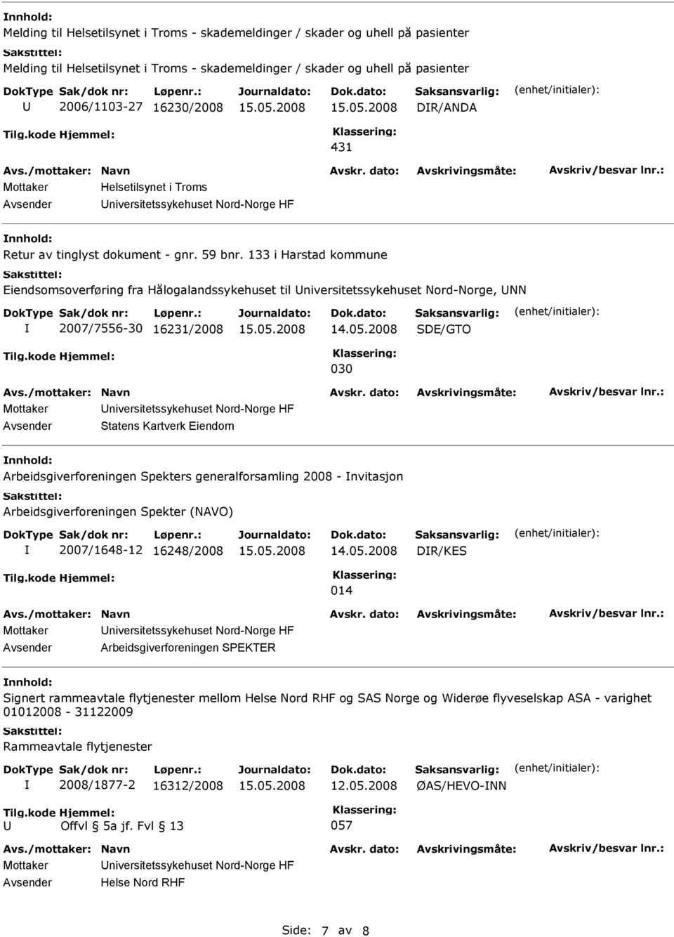 133 i Harstad kommune Eiendsomsoverføring fra Hålogalandssykehuset til niversitetssykehuset Nord-Norge, NN 2007/7556-30 16231/2008 SDE/GTO 030 Statens Kartverk Eiendom nnhold: Arbeidsgiverforeningen