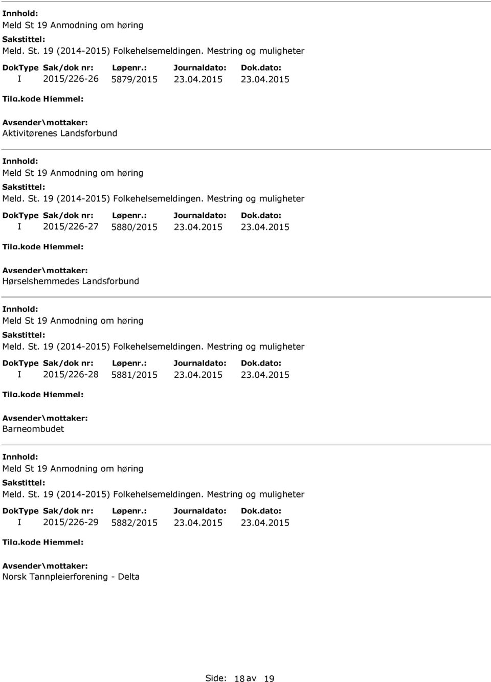 nnhold: 2015/226-28 5881/2015 Barneombudet nnhold: