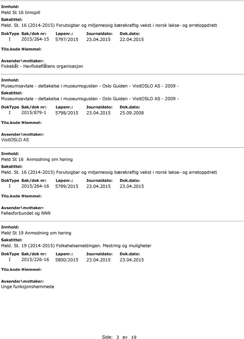 16 (2014-2015) Forutsigbar og miljømessig bærekraftig vekst i norsk lakse- og ørretoppdrett 2015/264-15 5797/2015 Fiskebåt - Havfiskeflåtens organisasjon nnhold: