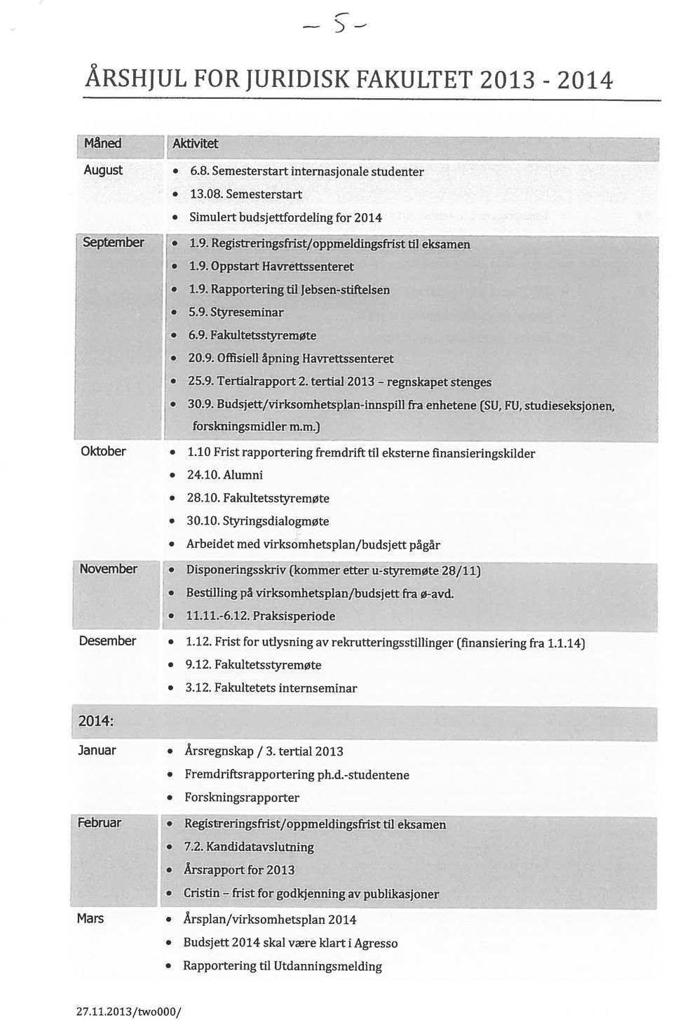 9. Tertialrapport 2. tertial 2013 regnskapet stenges 30.9. Budsjett/virksomhets lan-inns 111 fra enhetene (SU, FU, studieseksjonen, forskningsmidler m.rn.) Oktober 1.