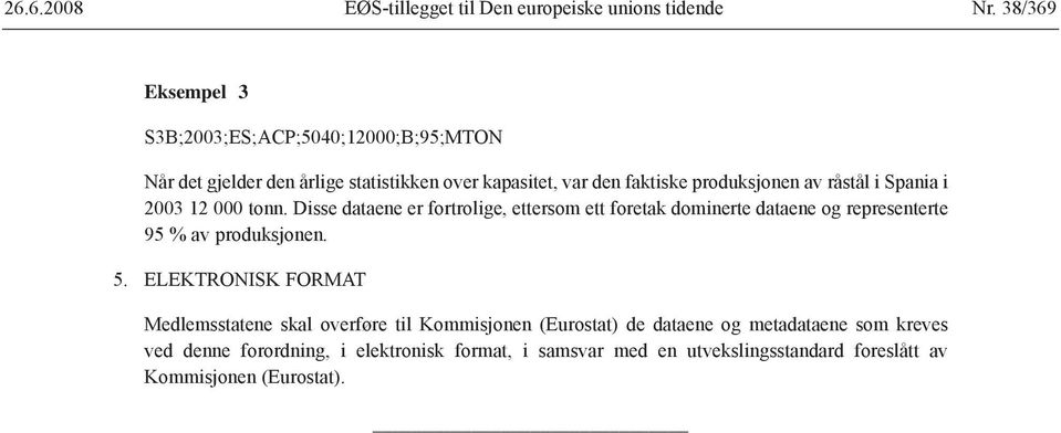 råstål i Spania i 2003 12 000 tonn. Disse dataene er fortrolige, ettersom ett foretak dominerte dataene og representerte 95 % av produksjonen. 5.