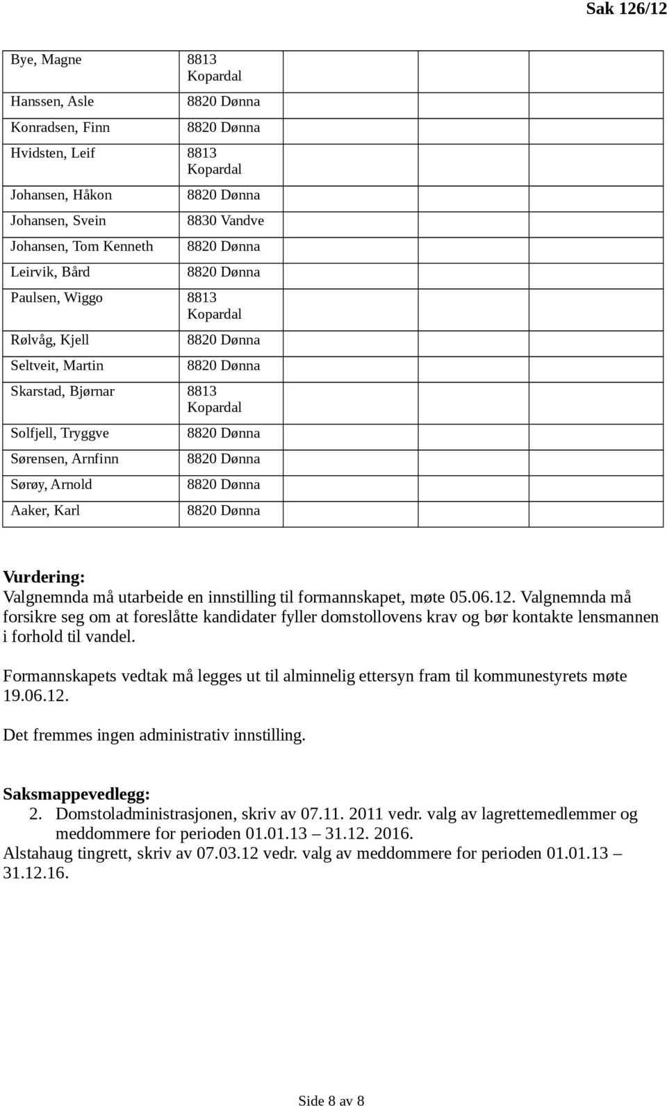 Valgnemnda må forsikre seg om at foreslåtte kandidater fyller domstollovens krav og bør kontakte lensmannen i forhold til vandel.