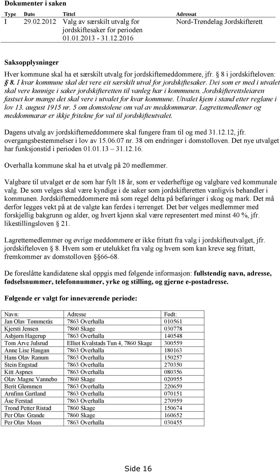 Jordskifterettsleiaren fastset kor mange det skal vere i utvalet for kvar kommune. Utvalet kjem i stand etter reglane i lov 13. august 1915 nr. 5 om domstolene om val av meddommarar.