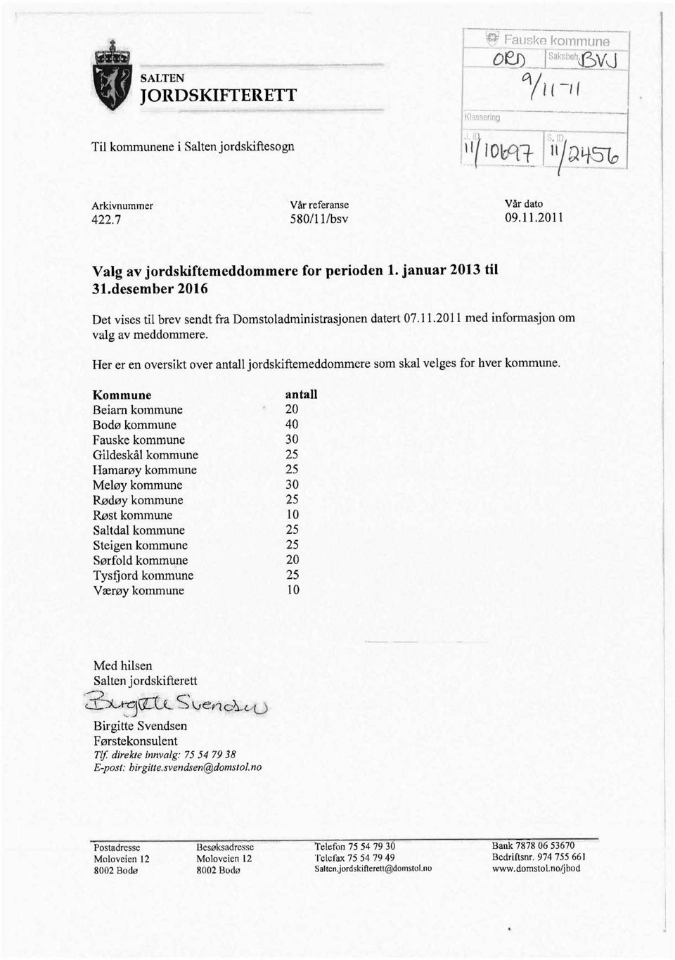 Her er en oversikt over antall jordskiftemeddommere som skal velges for hver kommune.