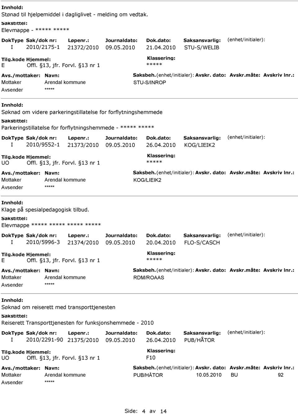 /mottaker: Navn: Saksbeh. Avskr. dato: Avskr.måte: Avskriv lnr.