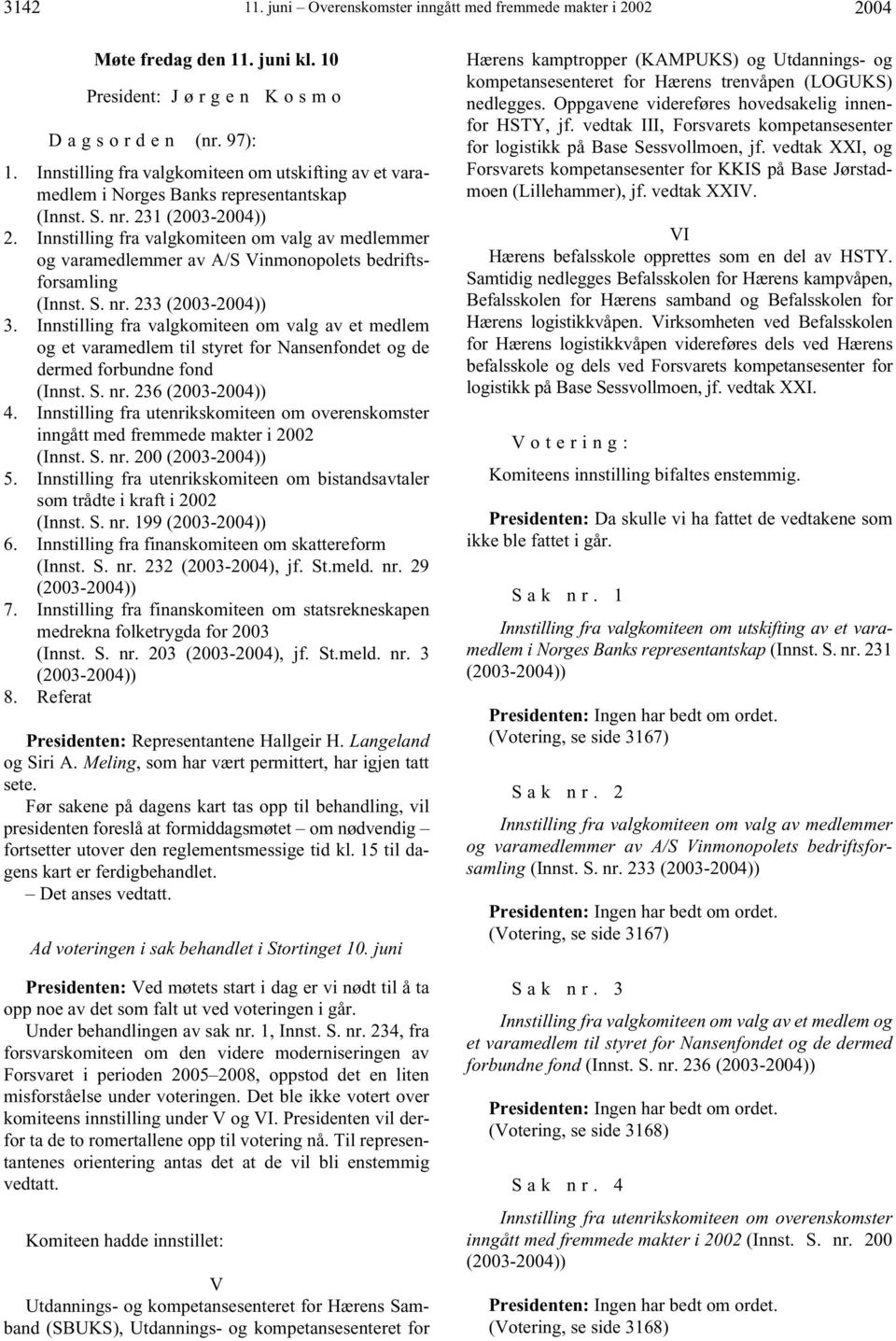 Innstilling fra valgkomiteen om valg av medlemmer og varamedlemmer av A/S Vinmonopolets bedriftsforsamling (Innst. S. nr. 233 (2003-2004)) 3.