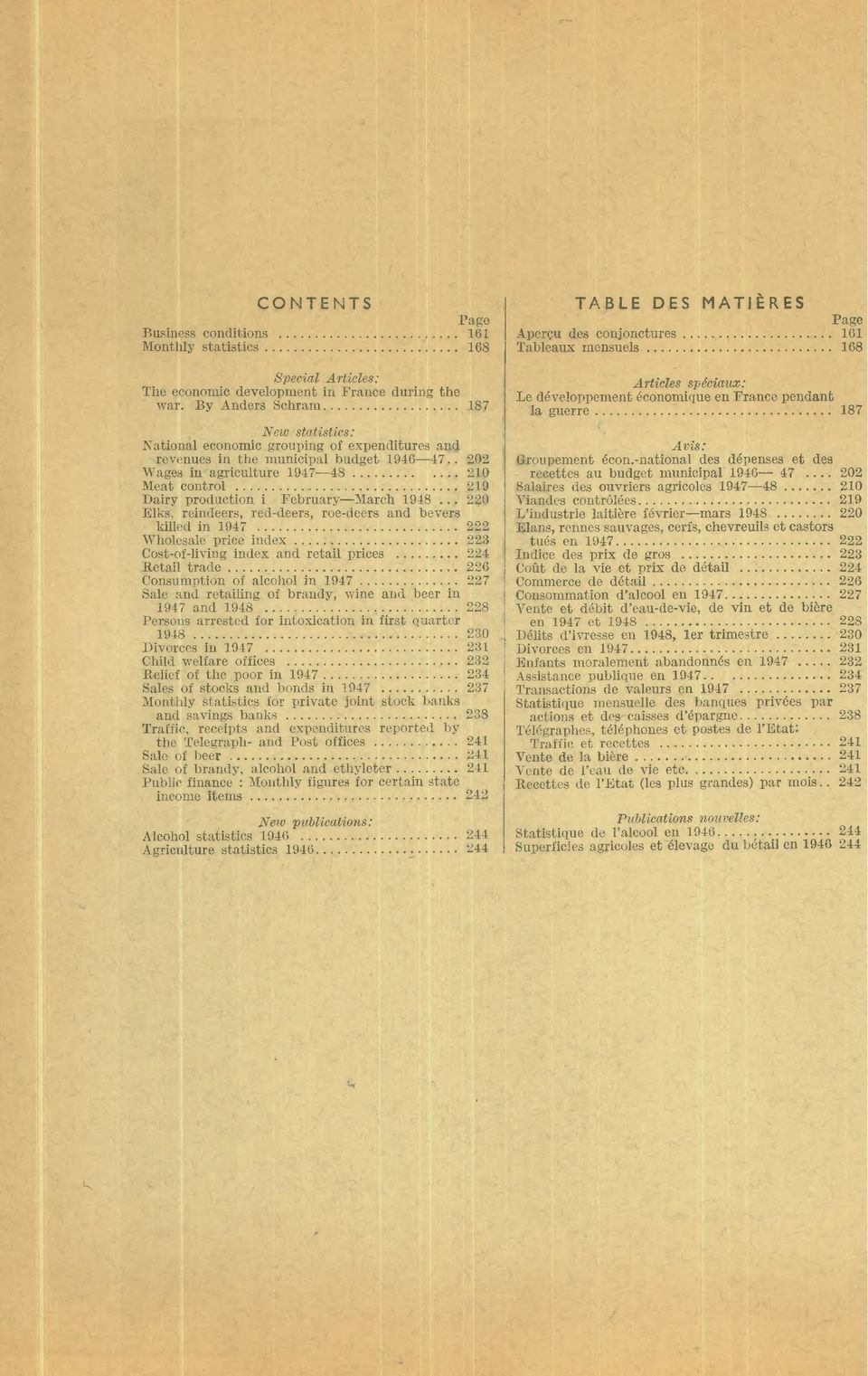. 202 Wages in agriculture 194748 210 Meat control 219 Dairy production i February March 1948.