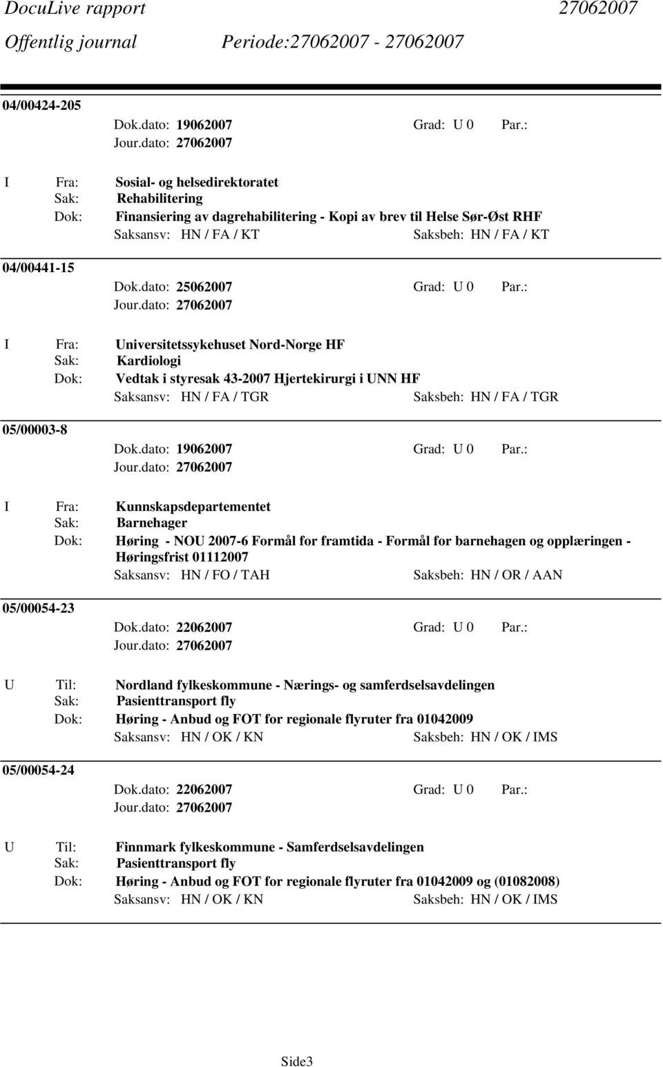 Universitetssykehuset Nord-Norge HF Sak: Kardiologi Dok: Vedtak i styresak 43-2007 Hjertekirurgi i UNN HF Saksansv: HN / FA / TGR Saksbeh: HN / FA / TGR 05/00003-8 Dok.dato: 19062007 Grad: U 0 Par.