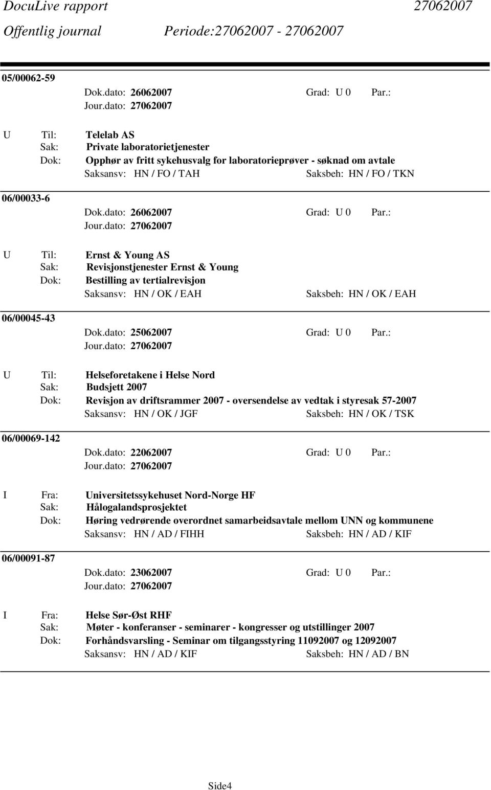 av driftsrammer 2007 - oversendelse av vedtak i styresak 57-2007 Saksansv: HN / OK / JGF Saksbeh: HN / OK / TSK 06/00069-142 I Fra: Universitetssykehuset Nord-Norge HF Sak: Hålogalandsprosjektet Dok: