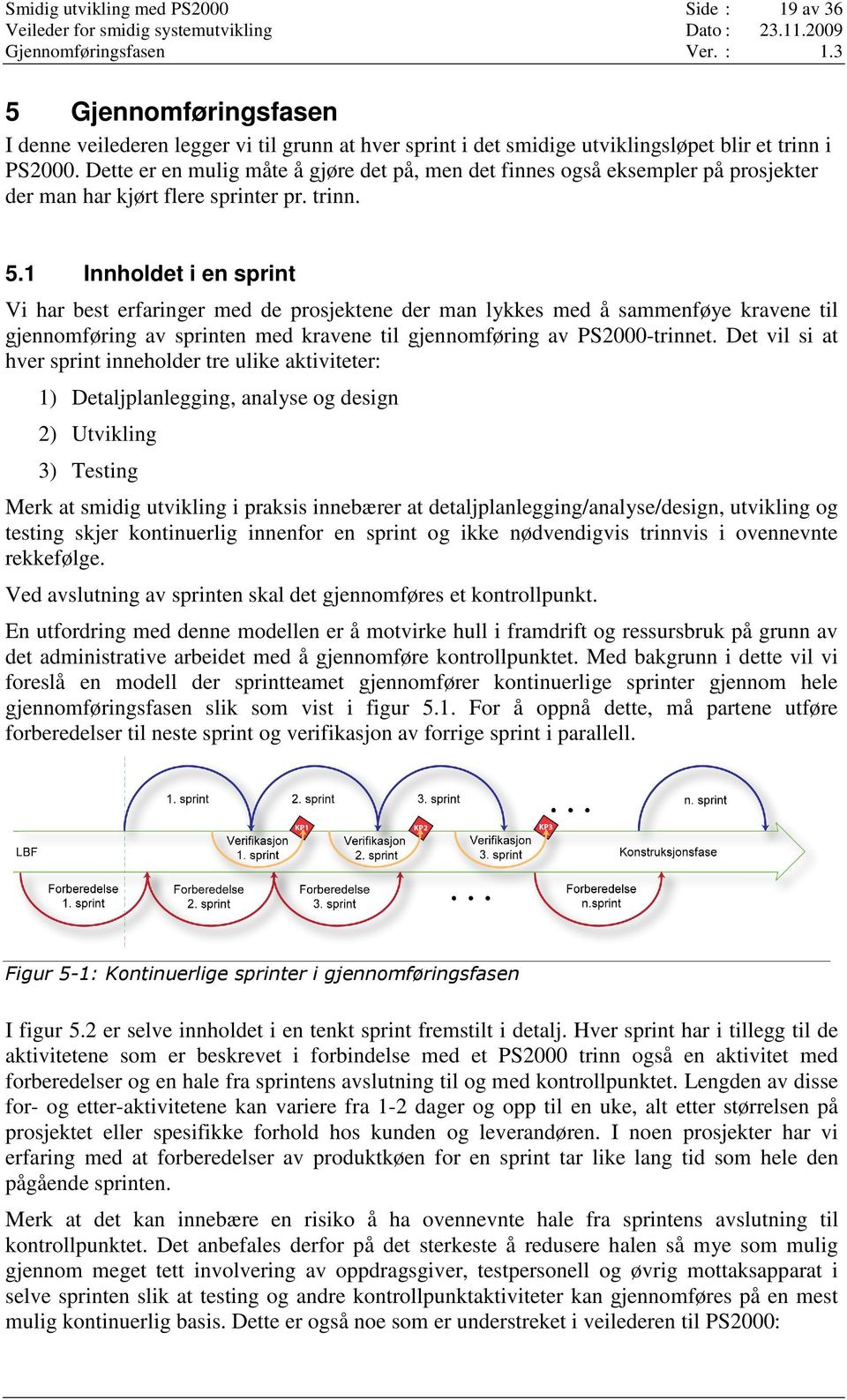 1 Innholdet i en sprint Vi har best erfaringer med de prosjektene der man lykkes med å sammenføye kravene til gjennomføring av sprinten med kravene til gjennomføring av PS2000-trinnet.