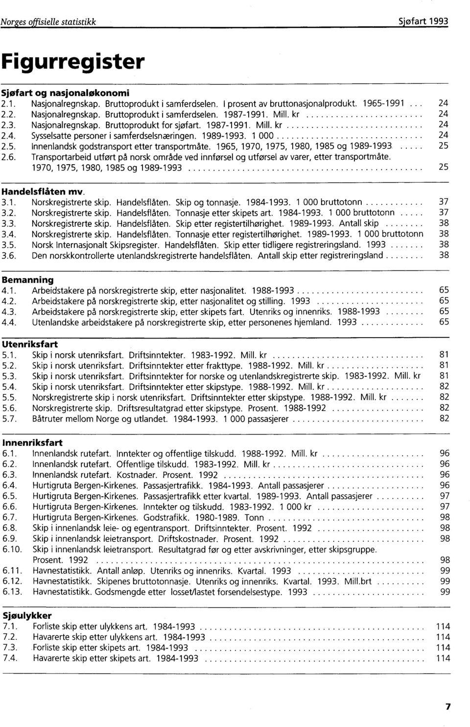 Innenlandsk godstransport etter transportmåte. 1965, 1970, 1975, 1980, 1985 og 1989-1993, 25 2.6. Transportarbeid utfort på norsk område ved innførsel og utførsel av varer, etter transportmåte.