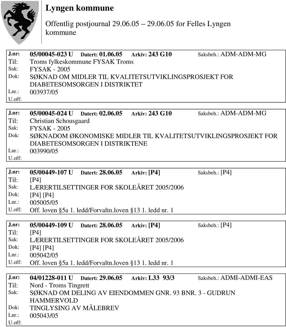 nr: 05/00045-024 U Datert: 02.06.05 Arkiv: 243 G10 Saksbeh.