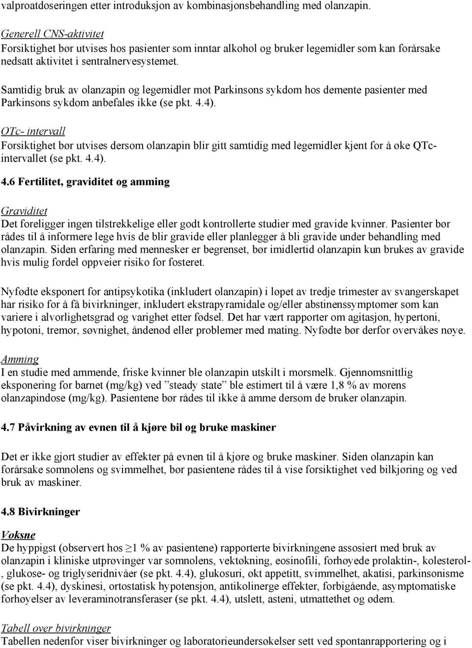 Samtidig bruk av olanzapin og legemidler mot Parkinsons sykdom hos demente pasienter med Parkinsons sykdom anbefales ikke (se pkt. 4.4).