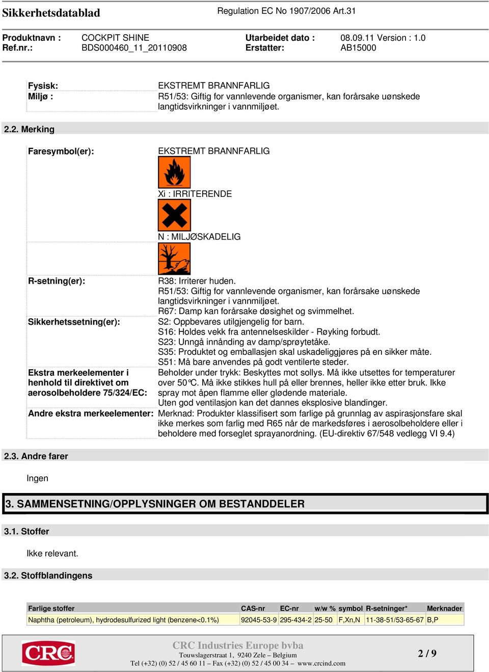 R38: Irriterer huden. R51/53: Giftig for vannlevende organismer, kan forårsake uønskede langtidsvirkninger i vannmiljøet. R67: Damp kan forårsake døsighet og svimmelhet.