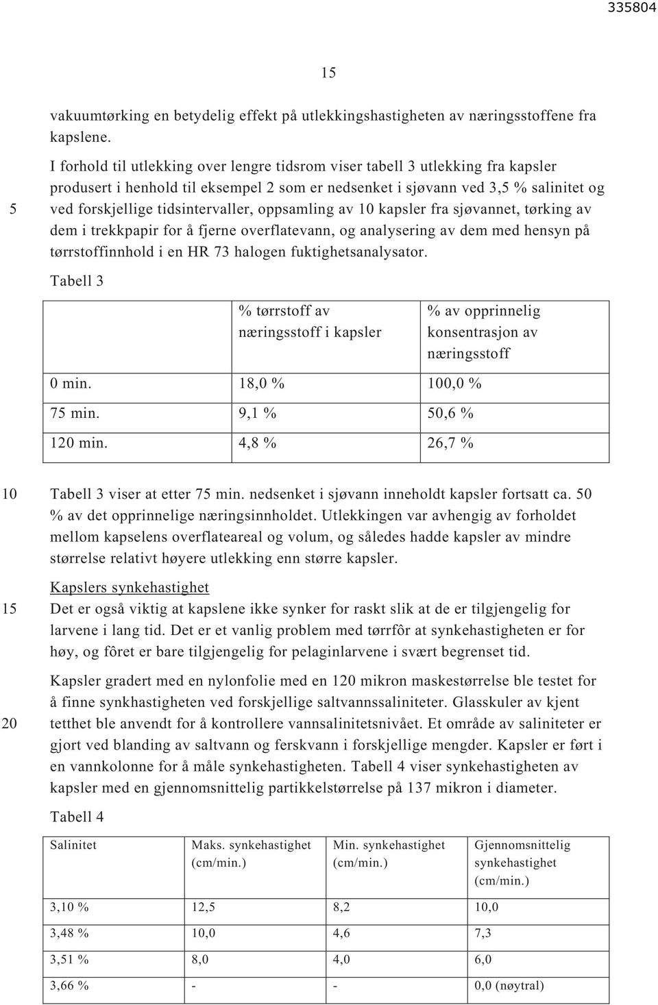 oppsamling av kapsler fra sjøvannet, tørking av dem i trekkpapir for å fjerne overflatevann, og analysering av dem med hensyn på tørrstoffinnhold i en HR 73 halogen fuktighetsanalysator.