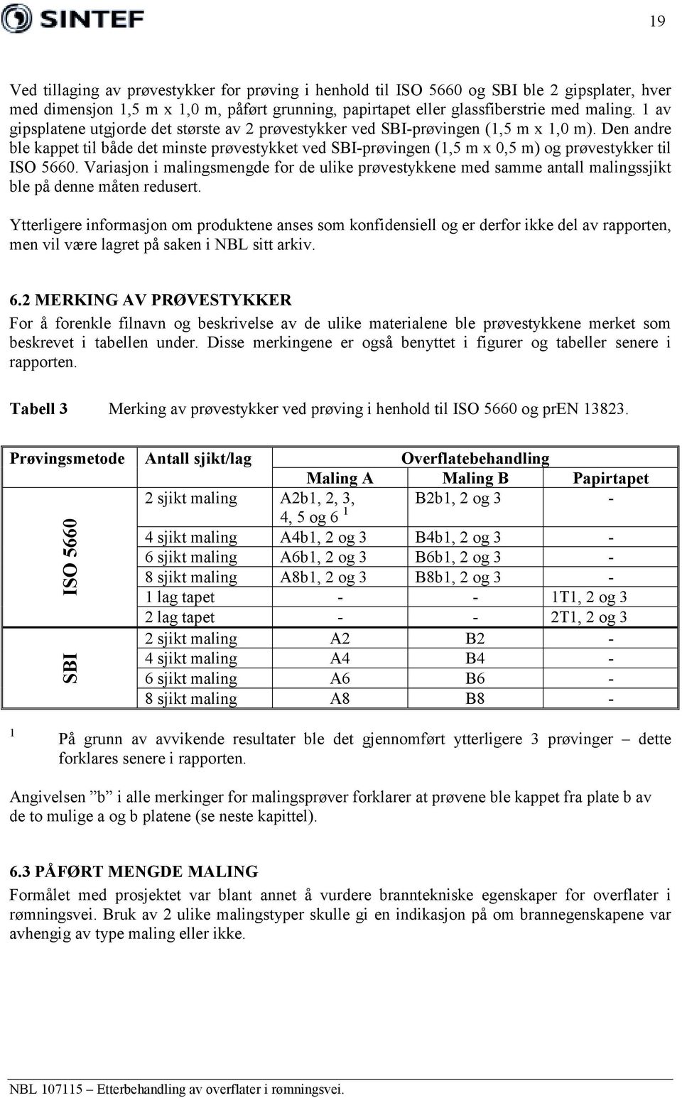 Den andre ble kappet til både det minste prøvestykket ved SBI-prøvingen (1,5 m x 0,5 m) og prøvestykker til ISO 5660.