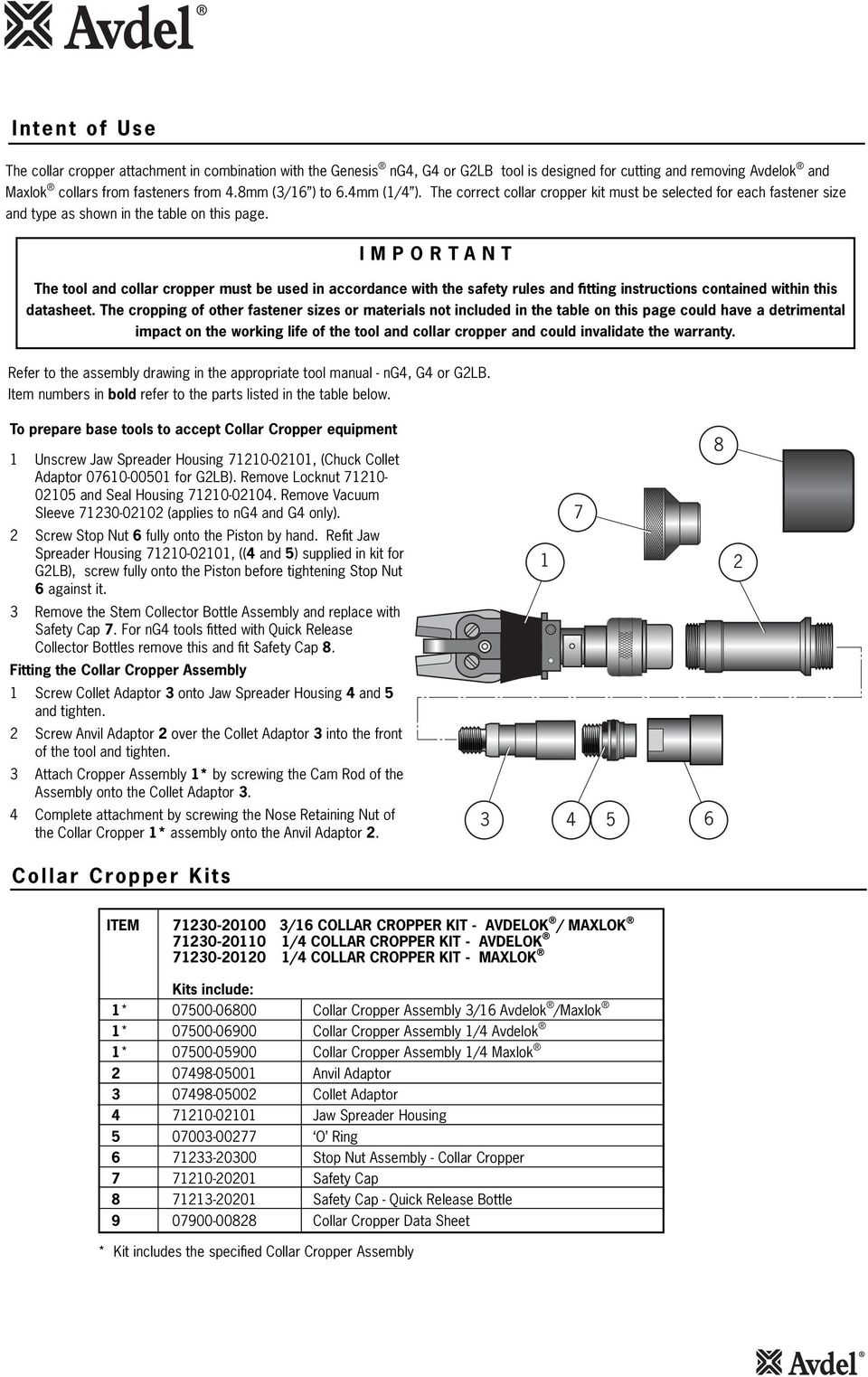 IMPORTANT The tool and collar cropper must be used in accordance with the safety rules and fitting instructions contained within this datasheet.