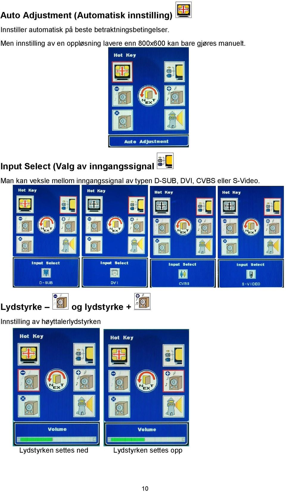 Input Select (Valg av inngangssignal Man kan veksle mellom inngangssignal av typen D-SUB, DVI,